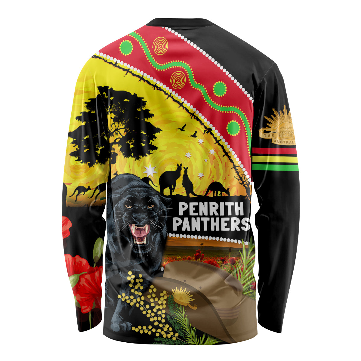 Panthers ANZAC Day Long Sleeve Shirt Pennies Mascot Rosemary Starring Night Style