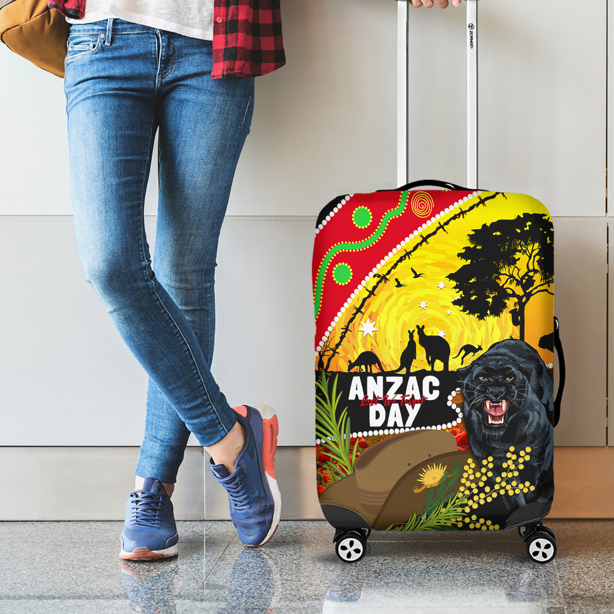 Panthers ANZAC Day Luggage Cover Pennies Mascot Rosemary Starring Night Style