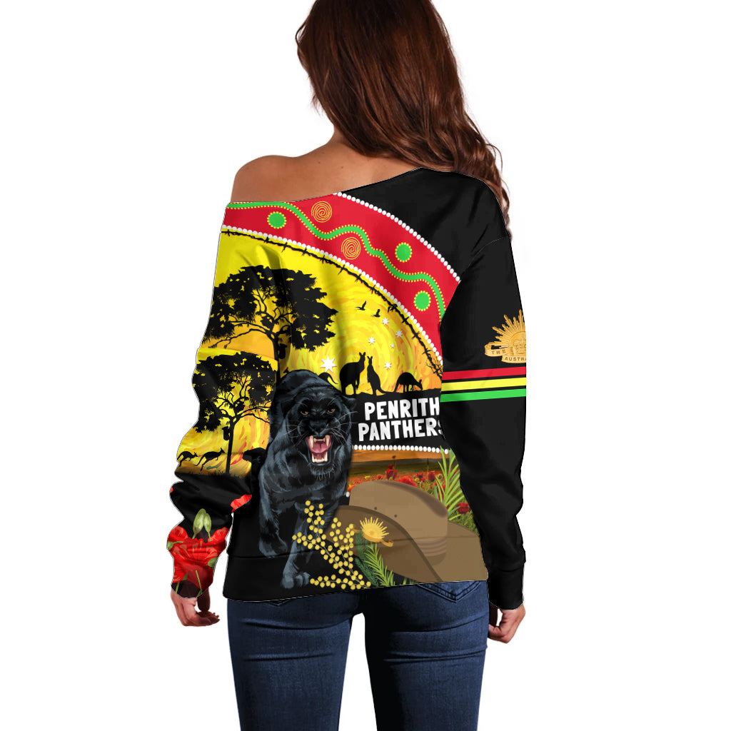 Panthers ANZAC Day Off Shoulder Sweater Pennies Mascot Rosemary Starring Night Style
