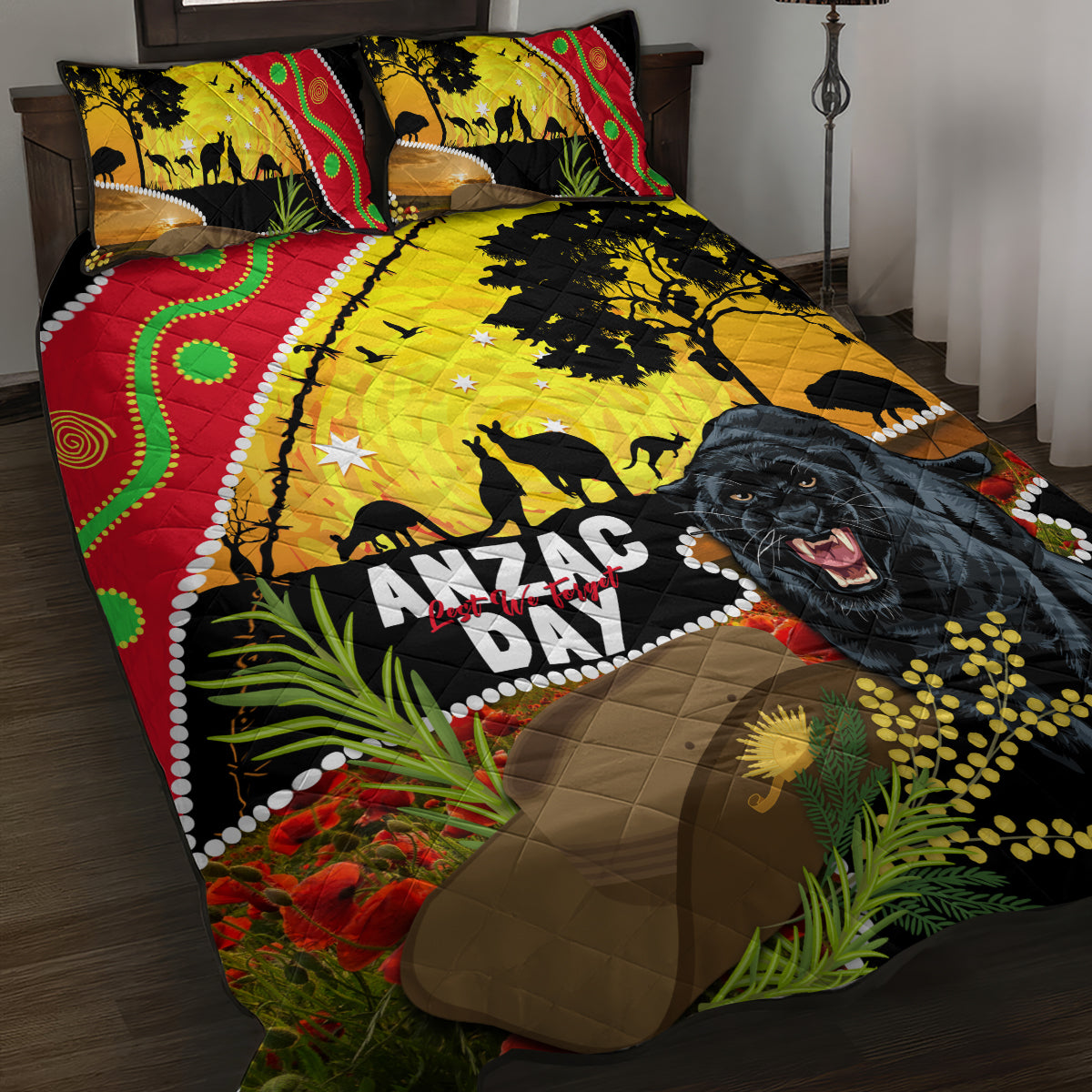 Panthers ANZAC Day Quilt Bed Set Pennies Mascot Rosemary Starring Night Style