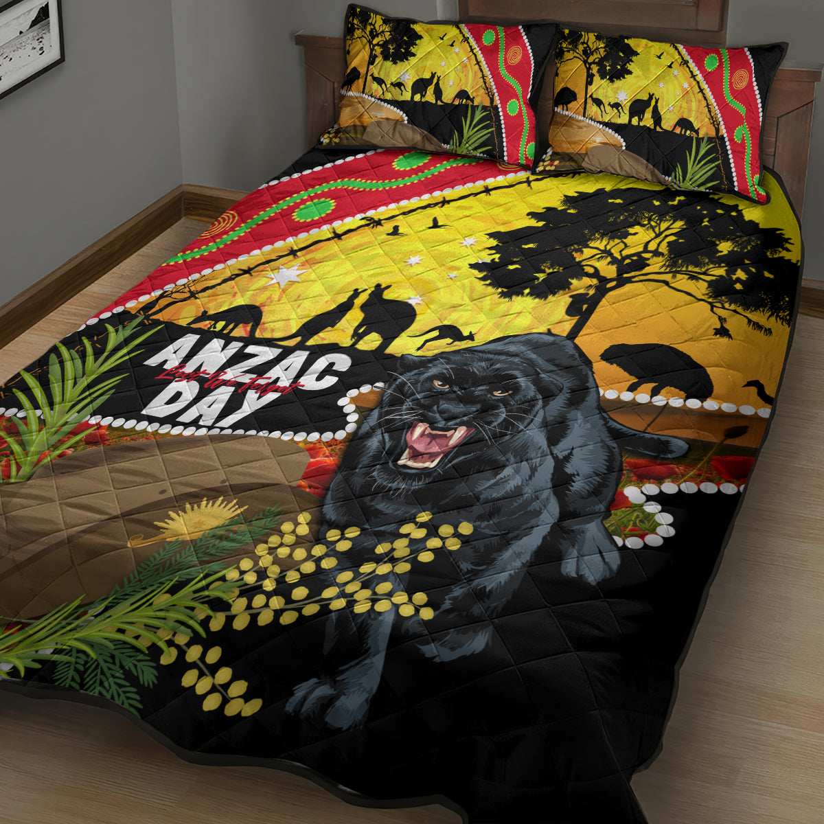 Panthers ANZAC Day Quilt Bed Set Pennies Mascot Rosemary Starring Night Style