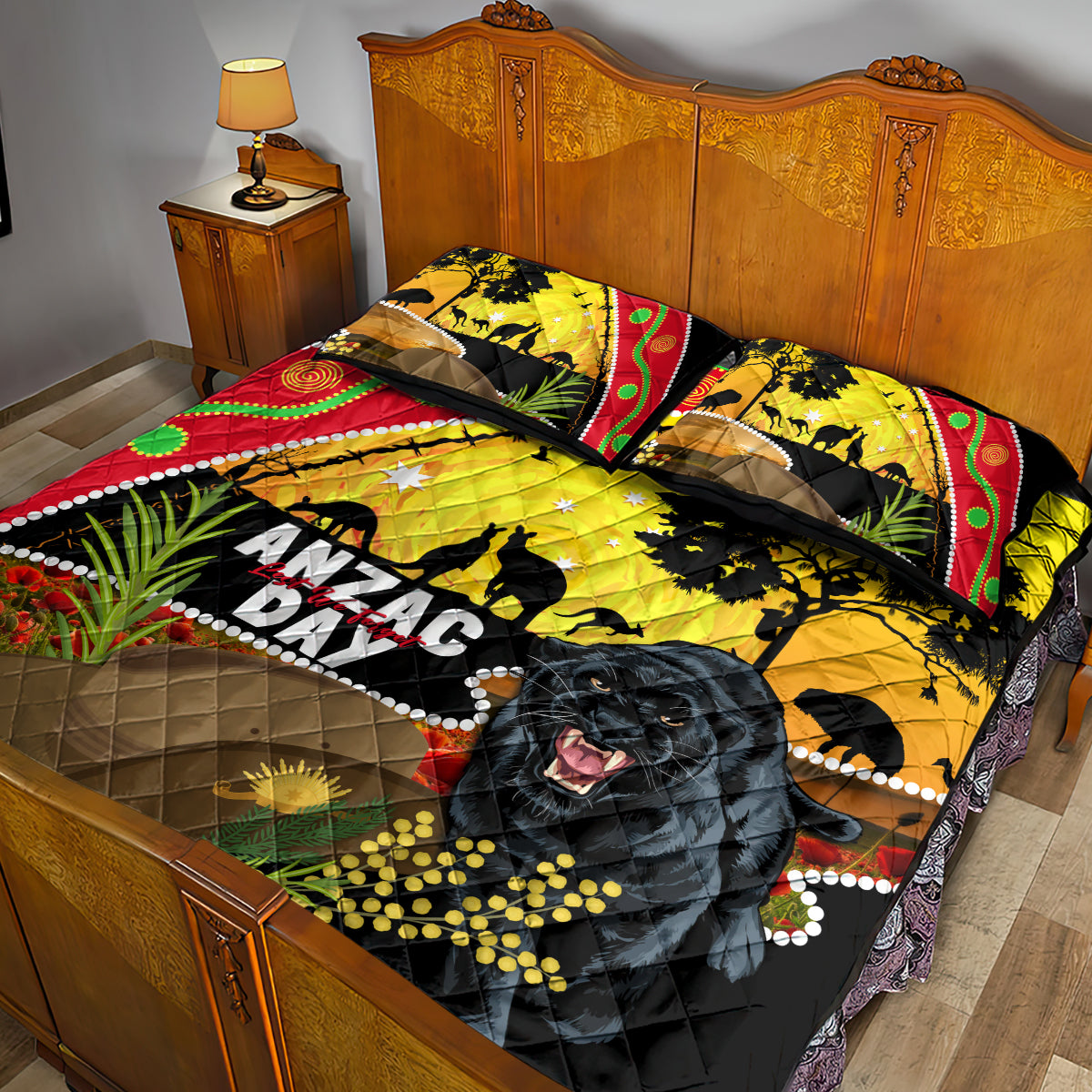 Panthers ANZAC Day Quilt Bed Set Pennies Mascot Rosemary Starring Night Style