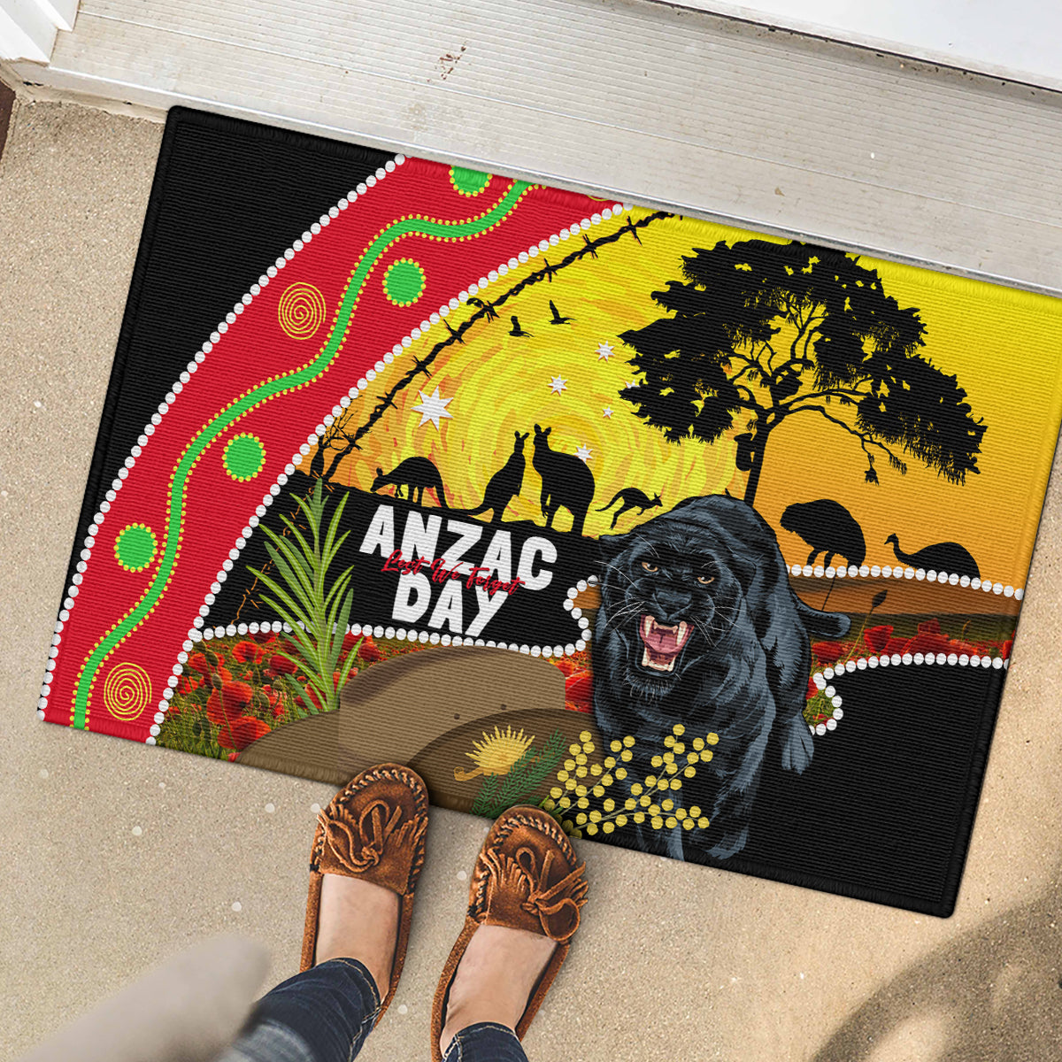 Panthers ANZAC Day Rubber Doormat Pennies Mascot Rosemary Starring Night Style