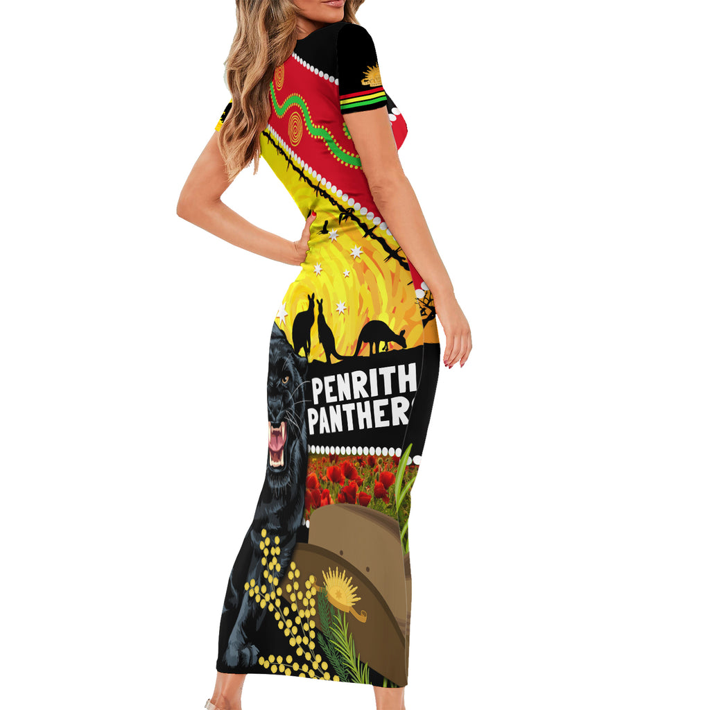 Panthers ANZAC Day Short Sleeve Bodycon Dress Pennies Mascot Rosemary Starring Night Style