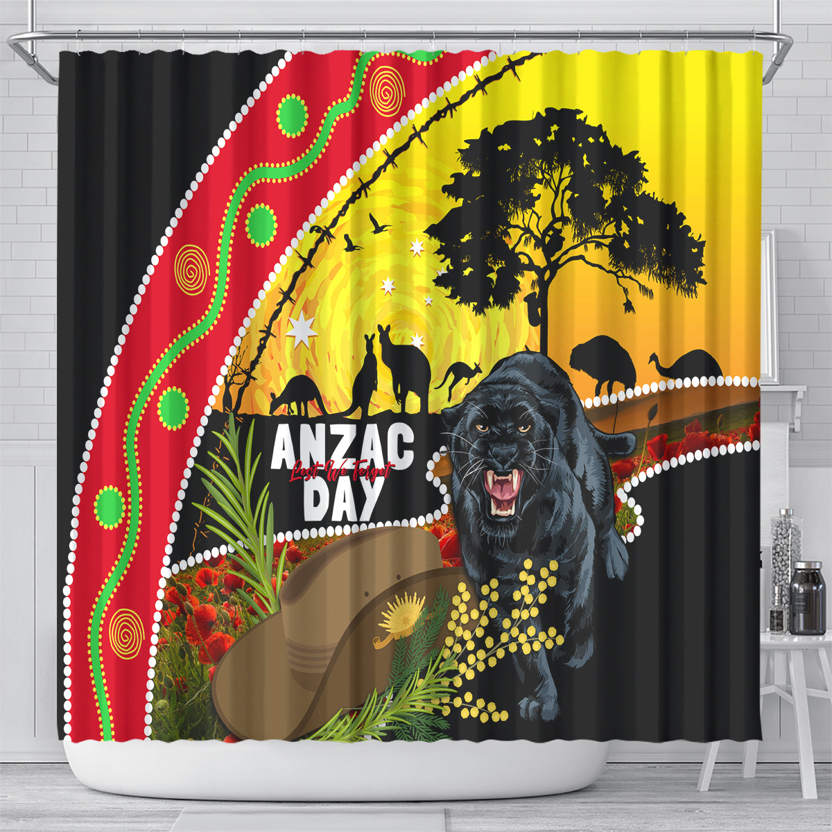 Panthers ANZAC Day Shower Curtain Pennies Mascot Rosemary Starring Night Style