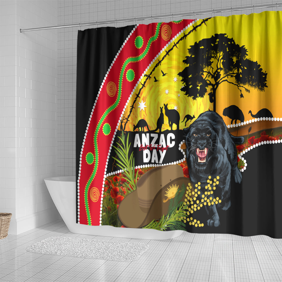 Panthers ANZAC Day Shower Curtain Pennies Mascot Rosemary Starring Night Style