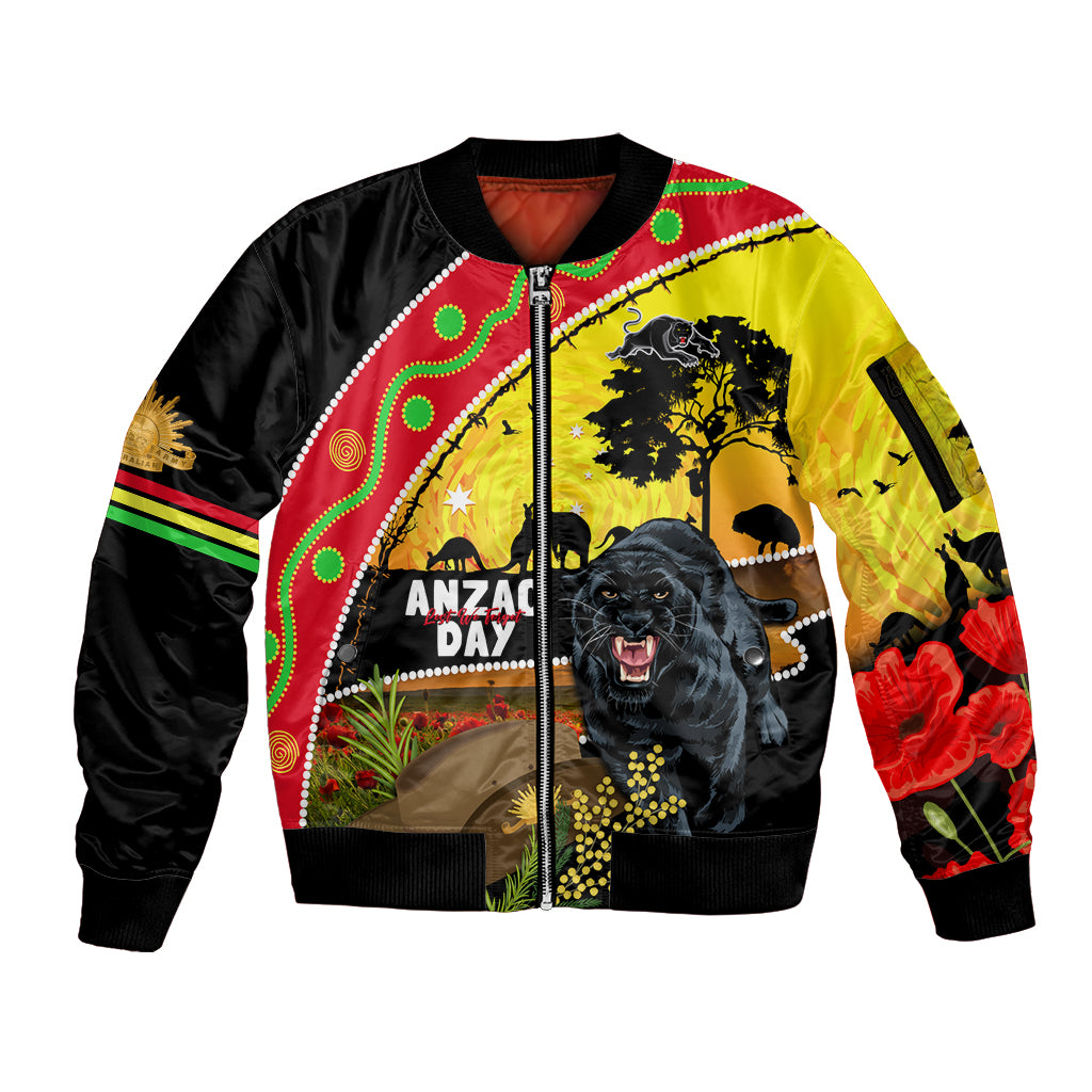 Panthers ANZAC Day Sleeve Zip Bomber Jacket Pennies Mascot Rosemary Starring Night Style