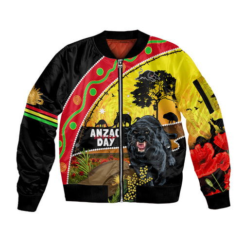 Panthers ANZAC Day Sleeve Zip Bomber Jacket Pennies Mascot Rosemary Starring Night Style