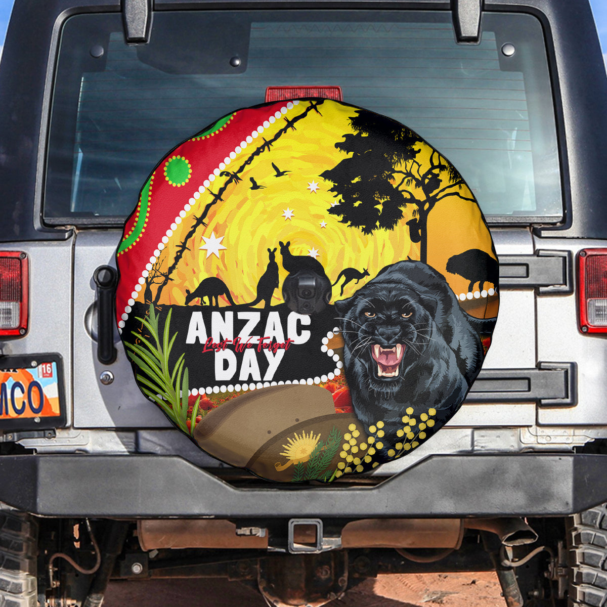 Panthers ANZAC Day Spare Tire Cover Pennies Mascot Rosemary Starring Night Style