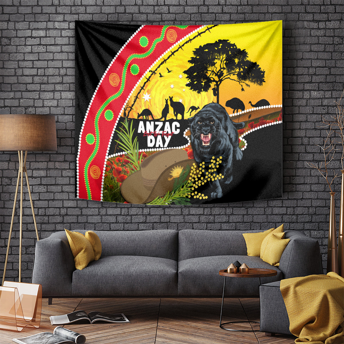 Panthers ANZAC Day Tapestry Pennies Mascot Rosemary Starring Night Style