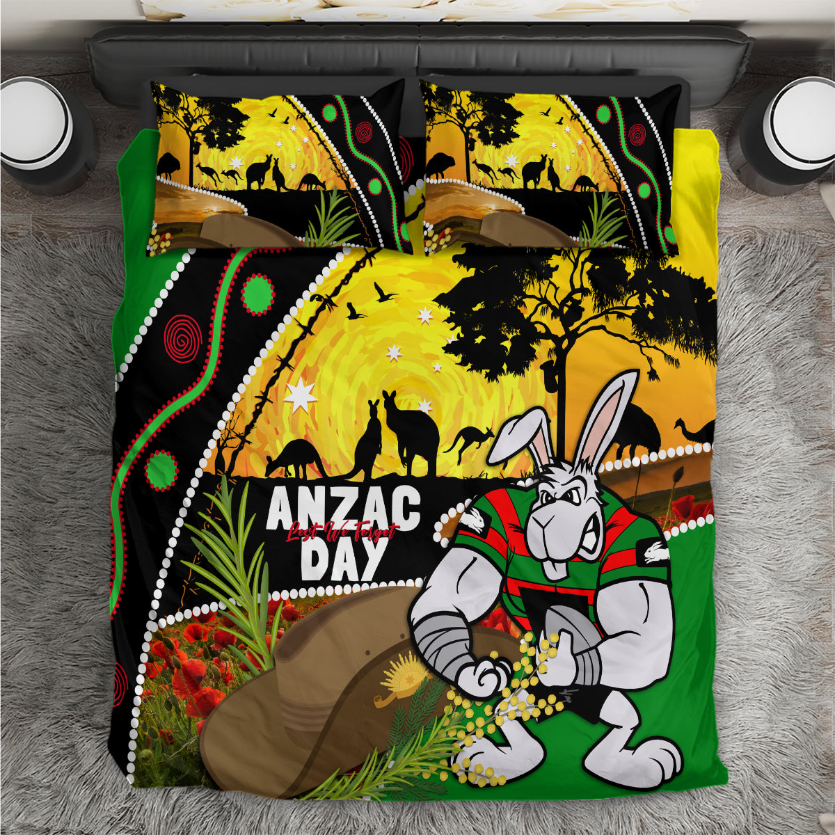 Rabbitohs ANZAC Day Bedding Set Souths Mascot Rosemary Starring Night Style