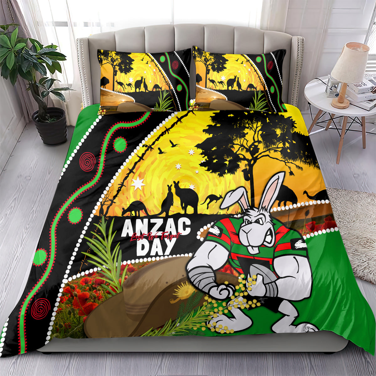 Rabbitohs ANZAC Day Bedding Set Souths Mascot Rosemary Starring Night Style
