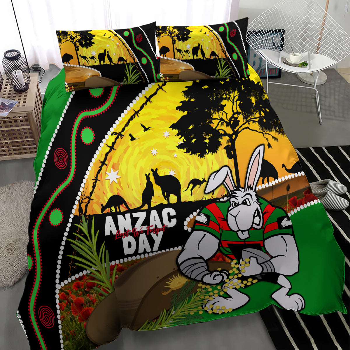 Rabbitohs ANZAC Day Bedding Set Souths Mascot Rosemary Starring Night Style