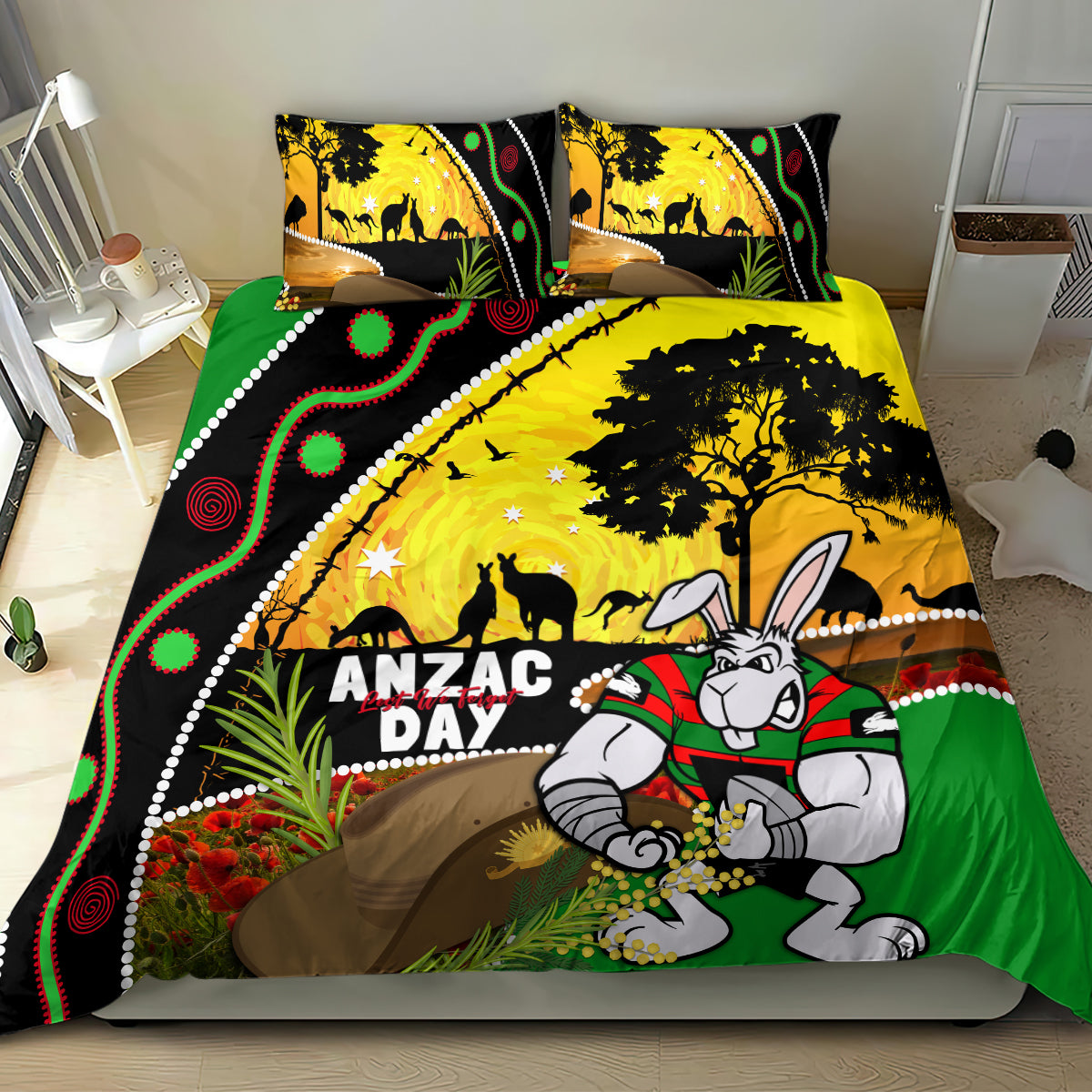 Rabbitohs ANZAC Day Bedding Set Souths Mascot Rosemary Starring Night Style