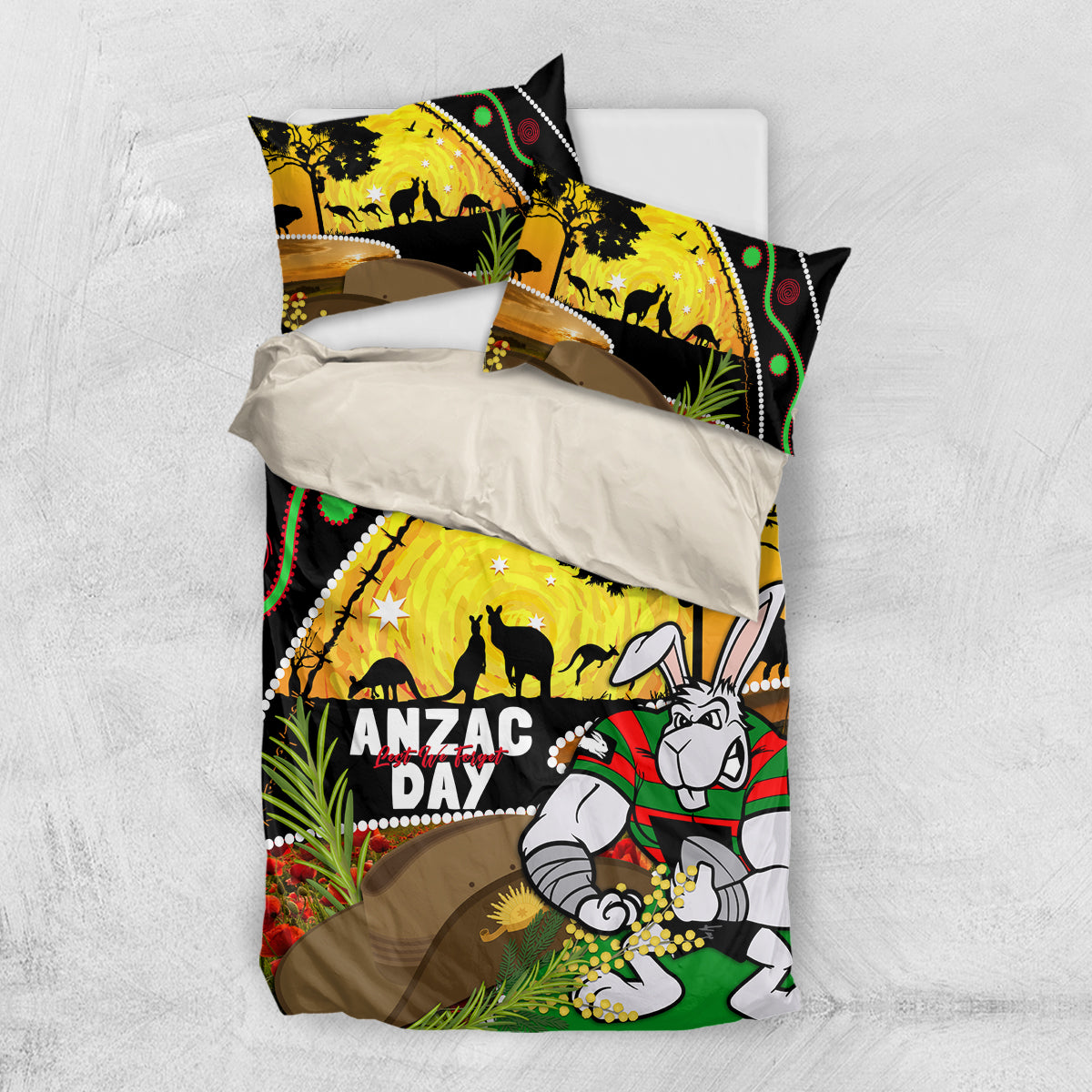 Rabbitohs ANZAC Day Bedding Set Souths Mascot Rosemary Starring Night Style