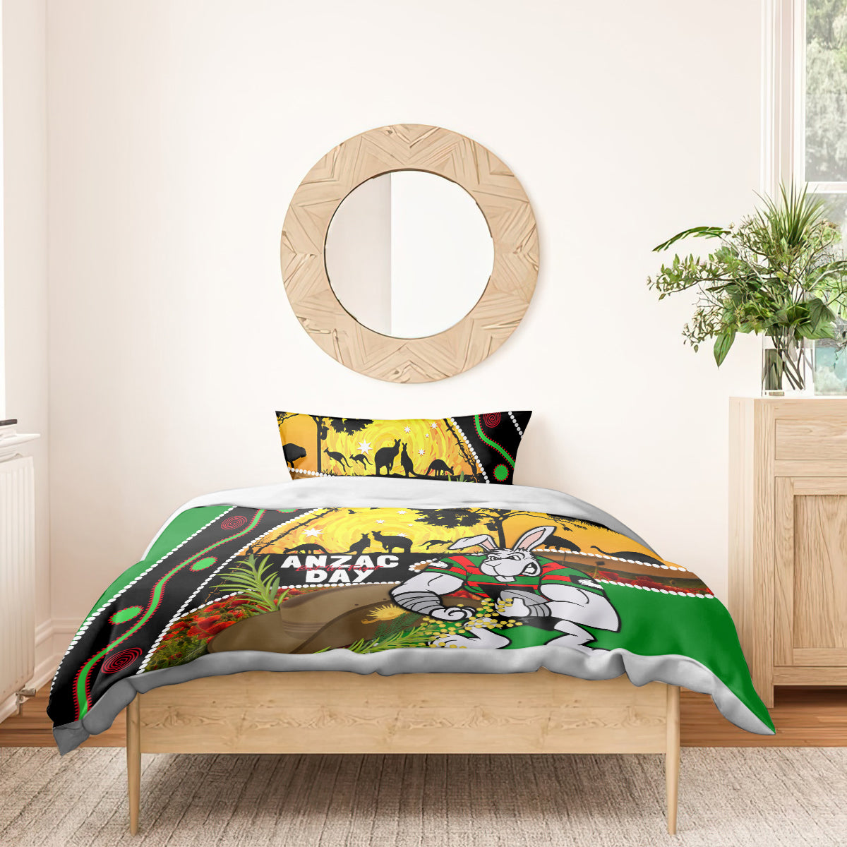 Rabbitohs ANZAC Day Bedding Set Souths Mascot Rosemary Starring Night Style