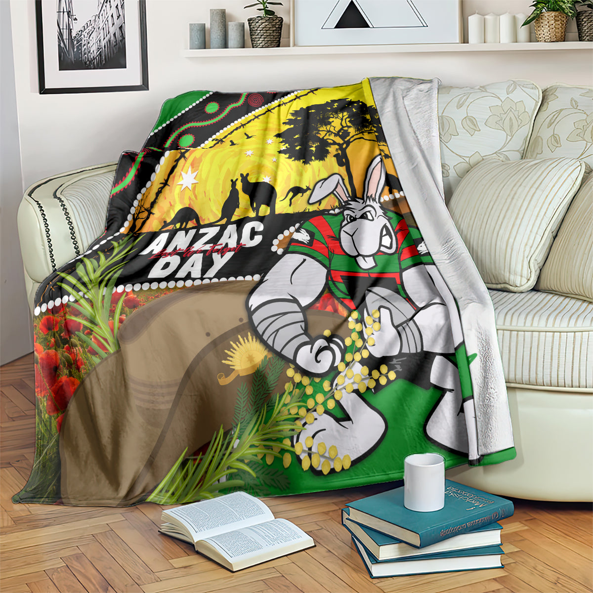 Rabbitohs ANZAC Day Blanket Souths Mascot Rosemary Starring Night Style