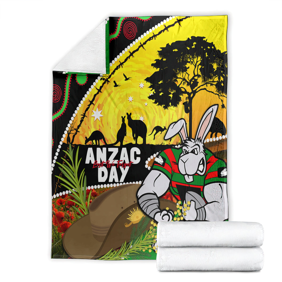 Rabbitohs ANZAC Day Blanket Souths Mascot Rosemary Starring Night Style