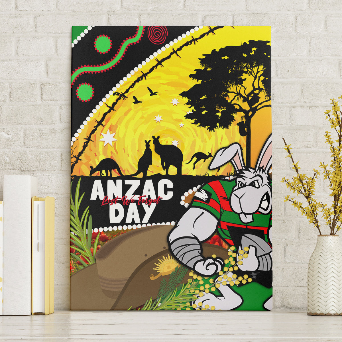 Rabbitohs ANZAC Day Canvas Wall Art Souths Mascot Rosemary Starring Night Style
