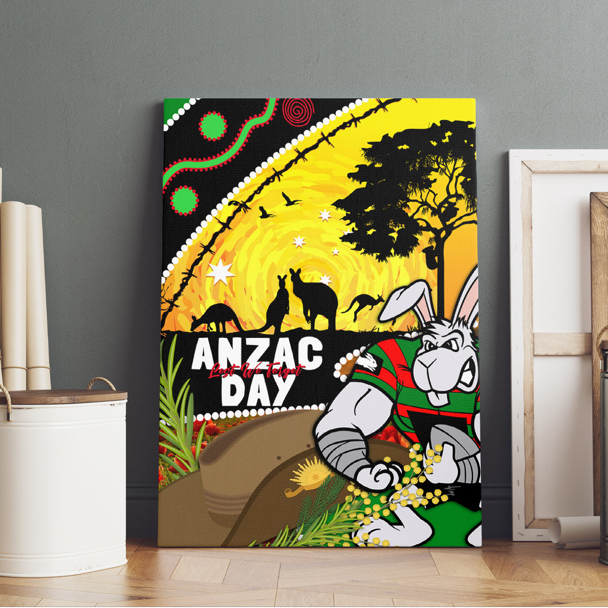 Rabbitohs ANZAC Day Canvas Wall Art Souths Mascot Rosemary Starring Night Style