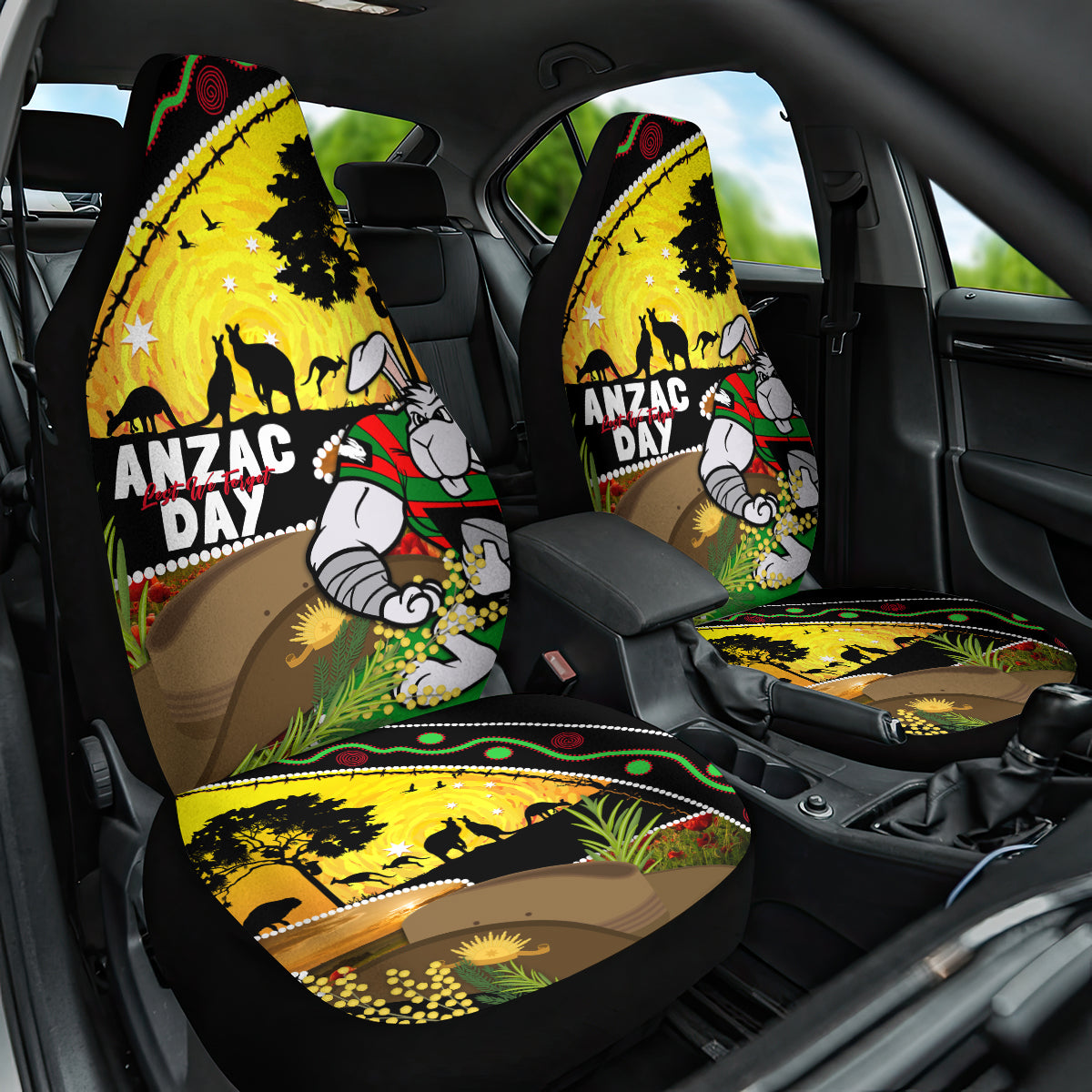 Rabbitohs ANZAC Day Car Seat Cover Souths Mascot Rosemary Starring Night Style