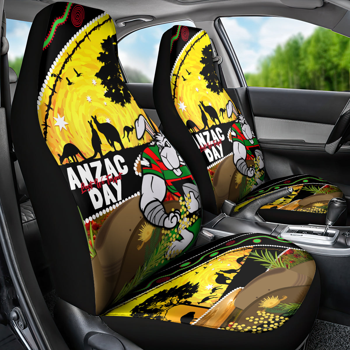 Rabbitohs ANZAC Day Car Seat Cover Souths Mascot Rosemary Starring Night Style