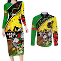 Rabbitohs ANZAC Day Couples Matching Long Sleeve Bodycon Dress and Long Sleeve Button Shirt Souths Mascot Rosemary Starring Night Style