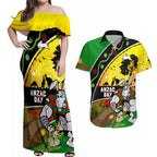 Rabbitohs ANZAC Day Couples Matching Off Shoulder Maxi Dress and Hawaiian Shirt Souths Mascot Rosemary Starring Night Style