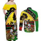 Rabbitohs ANZAC Day Couples Matching Off Shoulder Maxi Dress and Long Sleeve Button Shirt Souths Mascot Rosemary Starring Night Style
