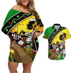Rabbitohs ANZAC Day Couples Matching Off Shoulder Short Dress and Hawaiian Shirt Souths Mascot Rosemary Starring Night Style