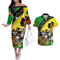 Rabbitohs ANZAC Day Couples Matching Off The Shoulder Long Sleeve Dress and Hawaiian Shirt Souths Mascot Rosemary Starring Night Style