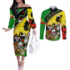Rabbitohs ANZAC Day Couples Matching Off The Shoulder Long Sleeve Dress and Long Sleeve Button Shirt Souths Mascot Rosemary Starring Night Style