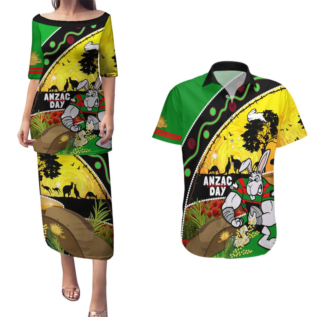 Rabbitohs ANZAC Day Couples Matching Puletasi and Hawaiian Shirt Souths Mascot Rosemary Starring Night Style