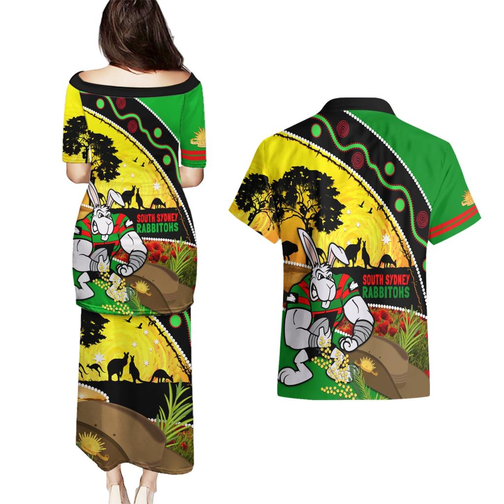 Rabbitohs ANZAC Day Couples Matching Puletasi and Hawaiian Shirt Souths Mascot Rosemary Starring Night Style