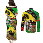 Rabbitohs ANZAC Day Couples Matching Puletasi and Long Sleeve Button Shirt Souths Mascot Rosemary Starring Night Style