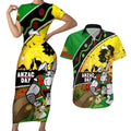 Rabbitohs ANZAC Day Couples Matching Short Sleeve Bodycon Dress and Hawaiian Shirt Souths Mascot Rosemary Starring Night Style