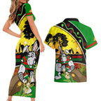 Rabbitohs ANZAC Day Couples Matching Short Sleeve Bodycon Dress and Hawaiian Shirt Souths Mascot Rosemary Starring Night Style