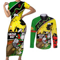 Rabbitohs ANZAC Day Couples Matching Short Sleeve Bodycon Dress and Long Sleeve Button Shirt Souths Mascot Rosemary Starring Night Style