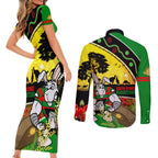 Rabbitohs ANZAC Day Couples Matching Short Sleeve Bodycon Dress and Long Sleeve Button Shirt Souths Mascot Rosemary Starring Night Style