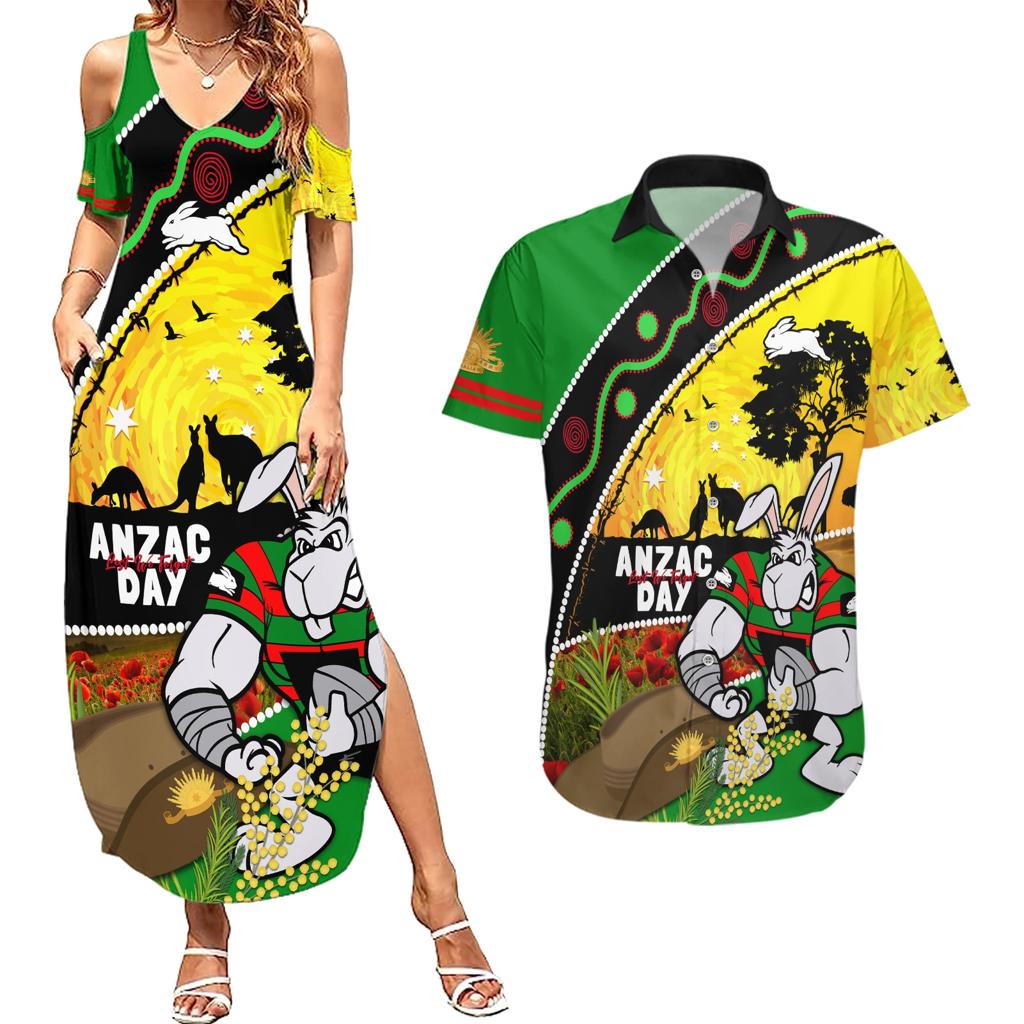 Rabbitohs ANZAC Day Couples Matching Summer Maxi Dress and Hawaiian Shirt Souths Mascot Rosemary Starring Night Style