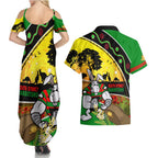 Rabbitohs ANZAC Day Couples Matching Summer Maxi Dress and Hawaiian Shirt Souths Mascot Rosemary Starring Night Style