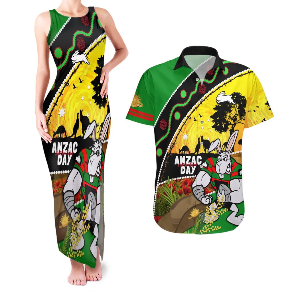 Rabbitohs ANZAC Day Couples Matching Tank Maxi Dress and Hawaiian Shirt Souths Mascot Rosemary Starring Night Style