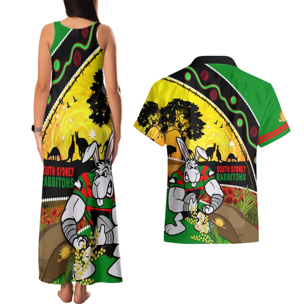Rabbitohs ANZAC Day Couples Matching Tank Maxi Dress and Hawaiian Shirt Souths Mascot Rosemary Starring Night Style