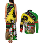 Rabbitohs ANZAC Day Couples Matching Tank Maxi Dress and Long Sleeve Button Shirt Souths Mascot Rosemary Starring Night Style