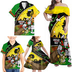 Rabbitohs ANZAC Day Family Matching Off Shoulder Maxi Dress and Hawaiian Shirt Souths Mascot Rosemary Starring Night Style