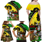 Rabbitohs ANZAC Day Family Matching Off Shoulder Maxi Dress and Hawaiian Shirt Souths Mascot Rosemary Starring Night Style