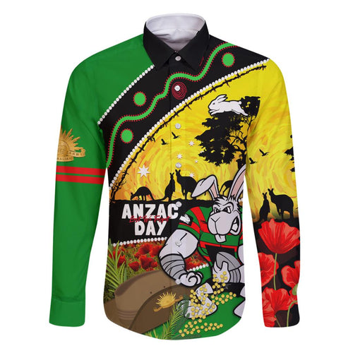 Rabbitohs ANZAC Day Family Matching Off Shoulder Maxi Dress and Hawaiian Shirt Souths Mascot Rosemary Starring Night Style