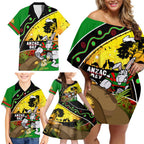 Rabbitohs ANZAC Day Family Matching Off Shoulder Short Dress and Hawaiian Shirt Souths Mascot Rosemary Starring Night Style