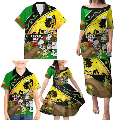 Rabbitohs ANZAC Day Family Matching Puletasi and Hawaiian Shirt Souths Mascot Rosemary Starring Night Style