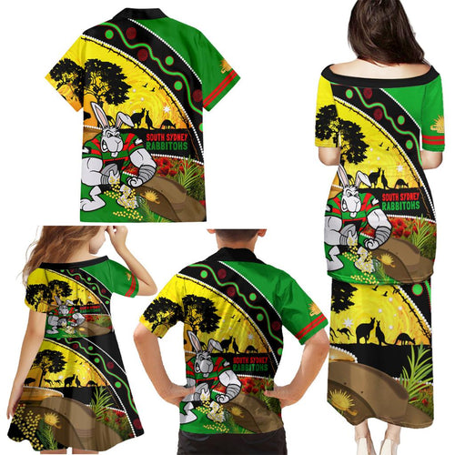 Rabbitohs ANZAC Day Family Matching Puletasi and Hawaiian Shirt Souths Mascot Rosemary Starring Night Style